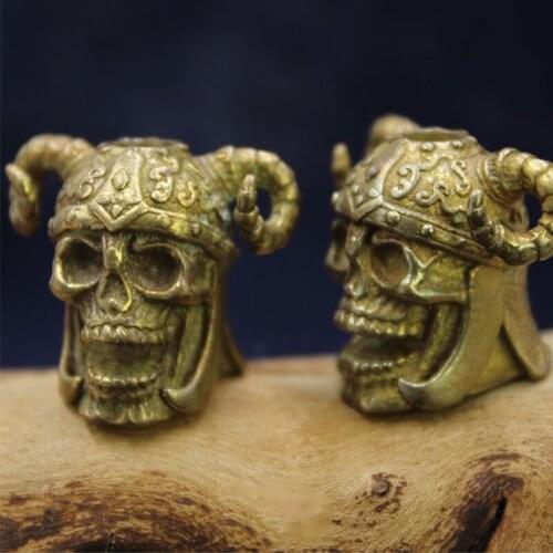 1PC Orc Berserker Skull Brass EDC Paracord Beads Knife Beads Rope Cord Bracelet Beads Lanyard Pendants Outdoor Accessories
