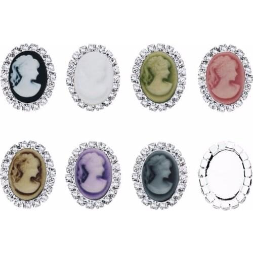 10PCS/Lot 19*24mm Rhinestones button oval cameo crafts Vintage Free shipping BTN-5659
