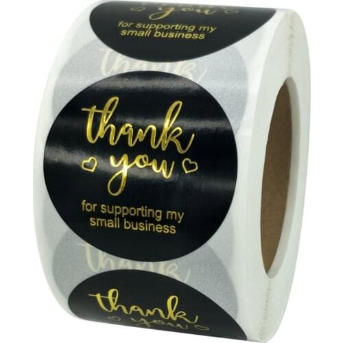 100/500 Pcs Labels Seals Thank You Stickers Hair Band Accessories Business Stickers Roll Round Kraft Pink Black Labels For Shop