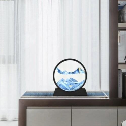 12" Moving Sand Art Picture Round Glass 3D Deep Sea Sandscape in Motion Display Flowing Sand Frame Round Glass Grit Photo Hourgl