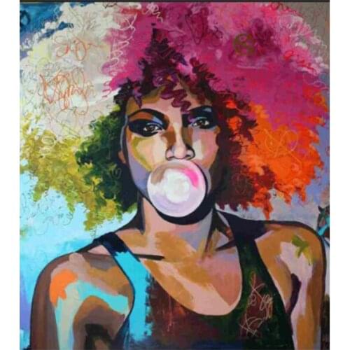 133X150CM Abstract Bubble Gum Girl African Woman Oil Painting on Canvas Posters and Prints Wall Art Picture for living room