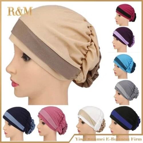 2020 fashion new muslim turban hat arab woman wrap head colorblock hijab bonnet ready to wear hijab underscarf caps