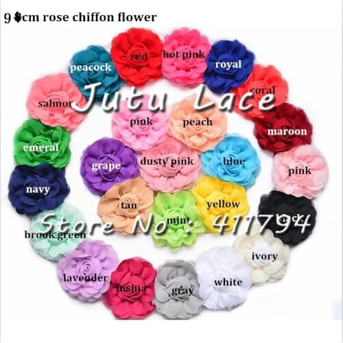 35 pcs/ lot , 3.5'' shabby flowers rose flowers for headwear hair accessories , shabby chiffon flowers 25 colors