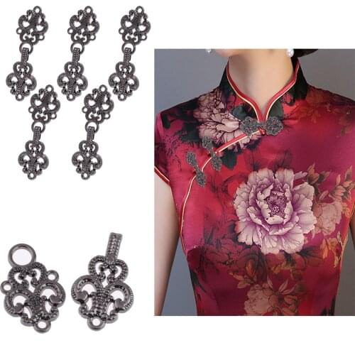 5 Pair Clothing Snap Buttons Vintage Flower Cheongsam Cape Snap Button Clasp Sew On Hook Eyes Shawl Cardigan Clip Metal Fastener