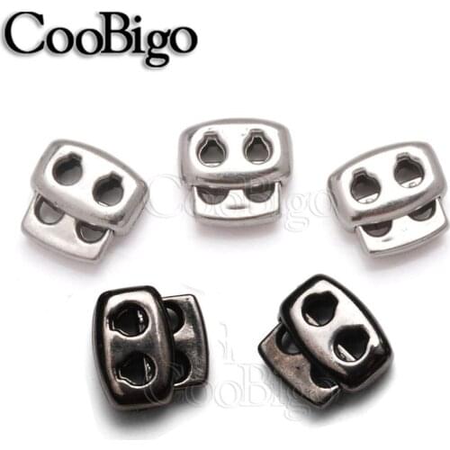 50pcs Black / Silver 3.5mm Hole Plastic Bean Cord Lock Stopper Toggle Clip Apparel Shoelace Sportswear Parts Accessories