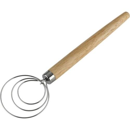 9 Inch Stainless Steel Danish Dough Whisk with Wood Handle Portable Kitchen Baking Tool STTA889