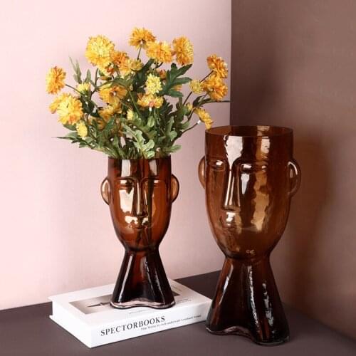 Abstract Human Face Vase Transparent Glass Flower Vase Hydroponic Vase Plant Pots Decorative Home Decore Living Room Decoration