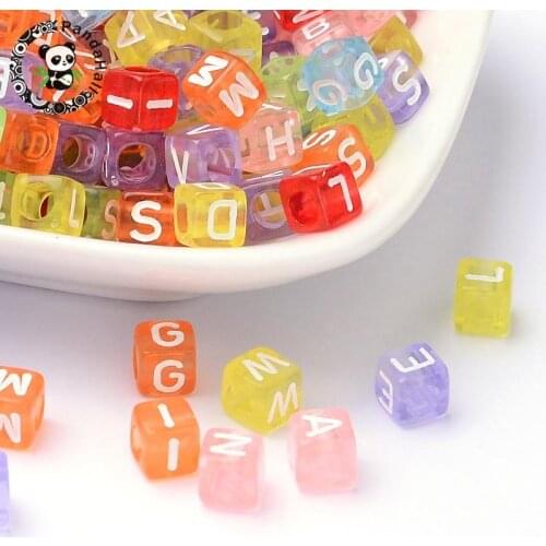 PandaHall Acrylic Alphabet Beads Mixed Letters Cube Beads, Mixed Color, about 6mm in diameter;hole:3mm; about 2500/500g F70