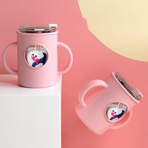 Anti-falling Baby Milk Cup with Straw Silicone Double Handle Sleeve Children Water Cup Portable Kids Drinking Glasses Perfect f