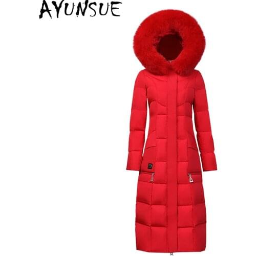 AYUNSUE Fashion High Quality Womens Down Jacket Fox Fur Collar Coat Female White Duck Down Woman Parkas Chaqueta Mujer Zjt270