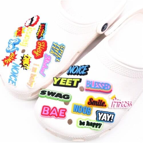 Freeshipping 1pcs Shoe Charms Accessories YAY HEY BANG POW NOICE NO WAY YEET Shoe Decoration for croc jibz Kids Xmas Party Gifts