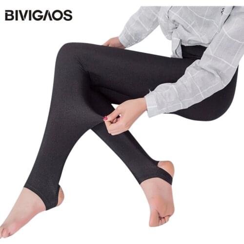 BIVIGAOS Fashion Women Stretchy Glossy Leggings Spandex Legging Elastic Gothic Foot Leggins Punk Rock Legins Black White Mallas