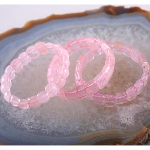 Bangle Natural Stone Gem Pink Crystal Bead Stretch Bracelet for Women Girls Jewelry Gift 8"1Pcs H012-014