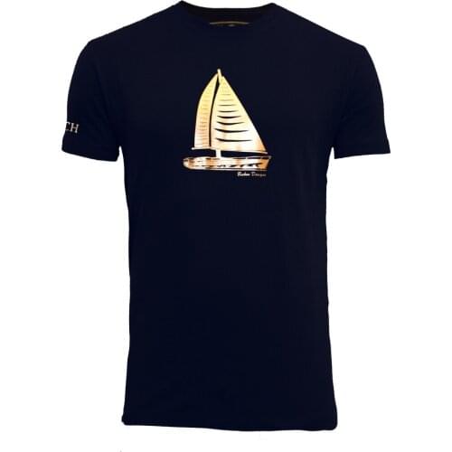 Bichon Designs T-shirt men short sleeve nautical style, Nrgro and red anchor print metallic gold color