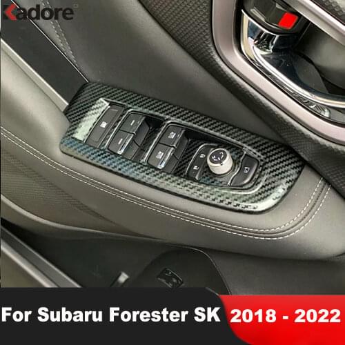 For Subaru Forester SK 2018 2019 2020 Steel Carbon Fiber Interior Window Lift Switch Control Panel Cover Trim Car Accessories 4p