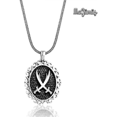 Double Zulfiqar Male Silver Necklace Chain