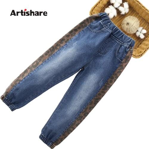 Girls Jeans Leopard Pattern Girl Jeans Child Patchwork Jeans Kids Spring Autumn Childrens Clothing 6 8 10 12 14