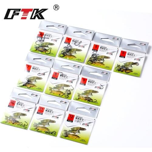 FTK 10pcs/Lot Fish Hook Ringed Loger Sharp Barded High Carbon Steel Fishhooks F-003 3#-12# Jig Carp Feeder