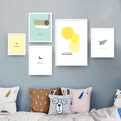HAOCHU Nordic Decorative Canvas Painting Cartoon For Childrens Bedroom Modern and Simple Style Posters Paper Airplane