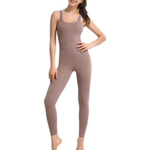 Hirigin New Fashion Women Solid Color Yoga Romper Sleeveless Backless U-neck High Waist Padded Long Sling Slim Jumpsuit