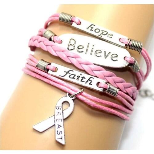 Hope/faith/breast cancer retro fashion and personality Manual accessories Bracelet