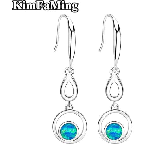 Trendy Long Round Dangle Opal Silver Earrings Jewelry for Women OPE049
