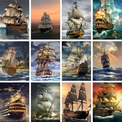 GATYZTORY DIY Painting By Numbers Sailboat HandPainted Oil Painting Landscape Drawing On Canvas Kill Time Unique Gift Home Decor