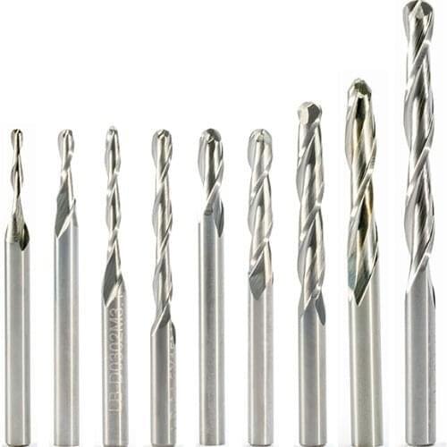 10pcs 3.175mm 4mm 6mm Two Flute Spiral ball nose end mill CNC router bits 3D wood MDF tungsten carbide milling engraving tool