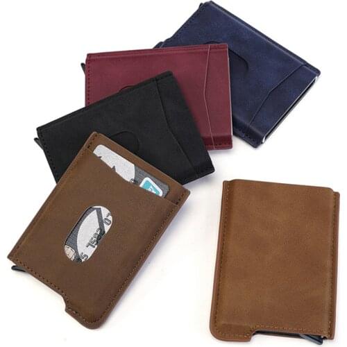 RFID Cardholder Wallet Men Business Metal Credit Card Holder Small Leather Wallet with Money Pockect