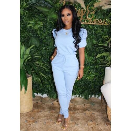 Summer Fashion Womens Solid Color Round Neck Casual Home Solid Color Two-Piece Trousers