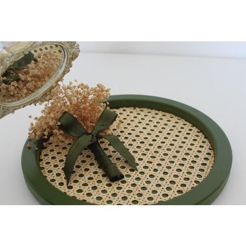 Loriens Home 100 Natural Rattan Hazeran Round Tray-Khaki