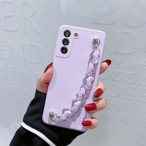 Cute Korean Love Heart Bracelet Chain Case for Samsung Galaxy S20FE S21FE Plus Ultra Note 8 Shatterproof Soft Protection Cover