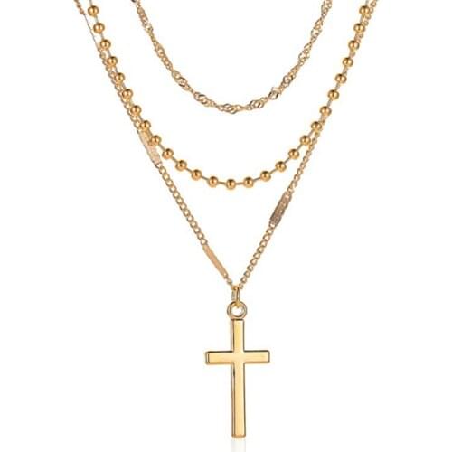 316L Stainless Steel Simple Hip Hop Gold Retro Cross Multilayer Necklace Does Not Fade