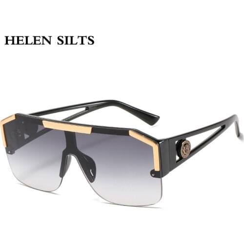 Fashion Shield Sunglasses Men Women New Gray Color Lens Alloy Frame Semi-Rimless Sun Glasses Female Rectangle Eyeglasses UV400