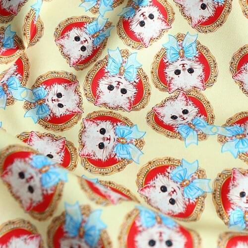 Cartoon Lovely Cat Print Plain Weave Cotton Fabric for Dress Sewing DIY Children Clothes Handmade Accessories by Meter 50x140CM