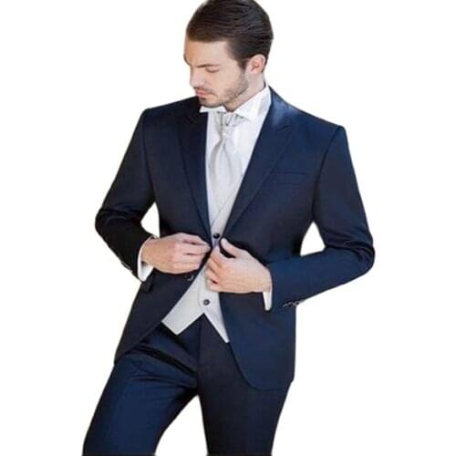 Terno Masculino Mens Suits (Jacket+Pants+Vest) Groom Tuxedo Navy Blue Groomsmen Wedding/Dinner Suits Best Man Bridegroom
