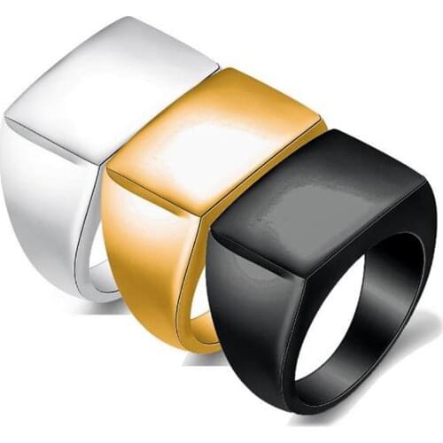 HNSP 316L Stainless Steel Solid Metal Cube Rectangle Smooth Ring For Men Male Finger Jewelry Gold Black Silver Color