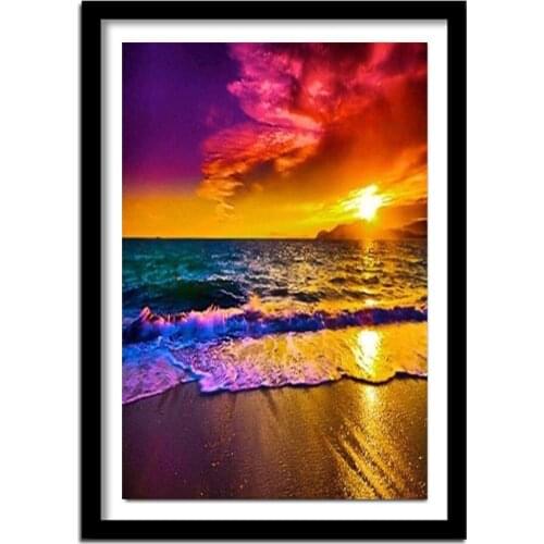 3D Diamond Cross Stitch Kits Diy Embroidery Home Decoration Picture Of Rhinestone diamond Painting Sunset Sea