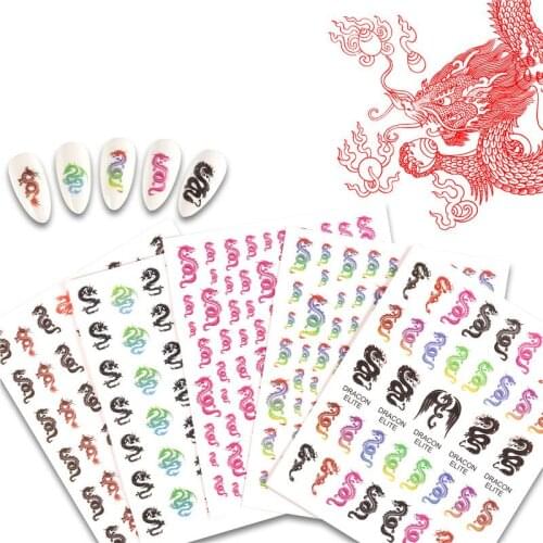 Chinese Dragon Nail Art Stickers Punk Nail Decals Waterproof Nail Decoration Colorful Dragon Element Nail Accesoires for Nails
