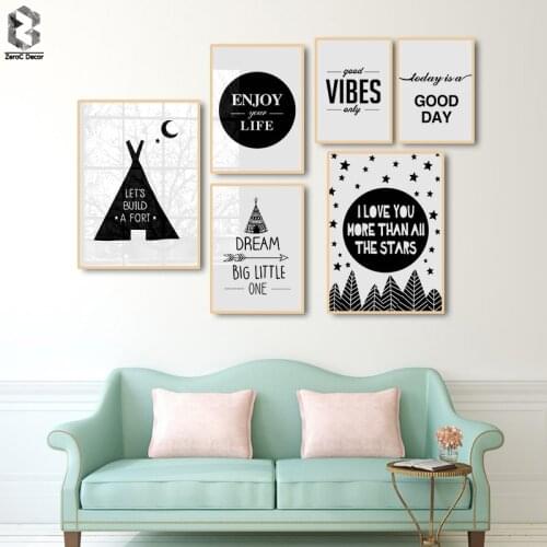 Nordic Minimalist Canvas Painting Good Vibes Only Black White Scandinavian Wall Art Picture Poster Print Living Room Home Decor