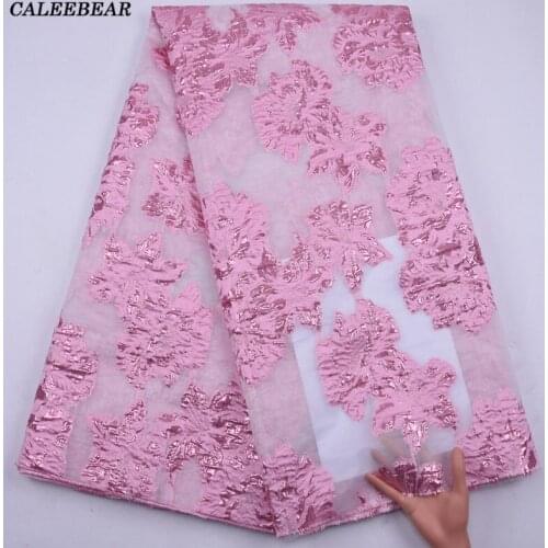 Latest French Brocade Lace Fabrics Pink African Jacquard Lace Fabric Gilded Tulle Lace For Sewing Nigerian Lace Materials S2165
