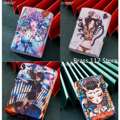 New Zorro Cute lovely cartoon girl painted lacquer Kerosene gasoline petroleum oil lighter men women holiday gift (No fuel)