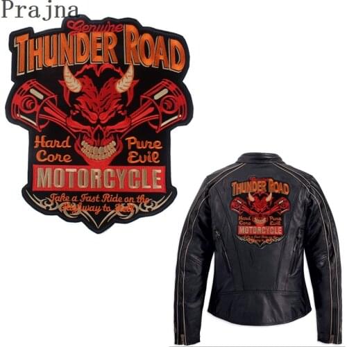 Prajna New Biker Motorcycle Metal Patch Stalker Rock Iron On Patches Skull Large Back Embroidered Patches For Clothes Applique
