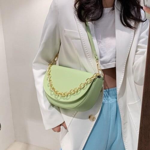 Simple Design Solid Color Pu Leather Saddle Crossbody Bag for Women 2021 Female Brand Chain Shoulder Handbags and Purses
