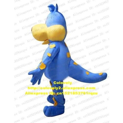Blue Dinosaur Dino Tyrannosaurus Iguanodon Mascot Costume Adult Character Hair On Head Like Being Blown Down By Wind zz4202