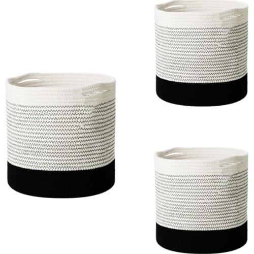 Cotton Rope Woven Storage Basket Foldable Clothes Storage Basket Desktop Container Home Organizer Plant Flower Pot-ABUX