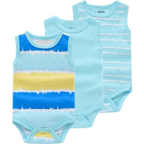 High Quanlity 3pcs/pack Newborn Boy Babys Set Sleeveless Bodysuit 100% Cotton Comfortable Cartoon Print Infant Clothes