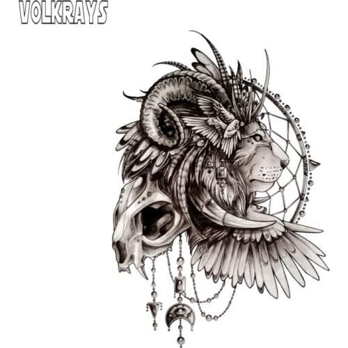 Volkrays Funny Car Sticker Tribal Lion Skull Accessories Reflective PVC Decal for Motorcycle Infiniti Peugeot 308,12cm*10cm