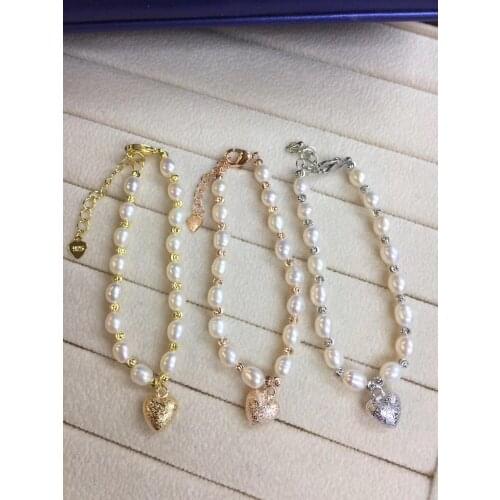Heart Clasp Genuine Natural Freshwater Pearl Bracelet Trendy Bangle Fashion Jewelry, 10pcs/lot
