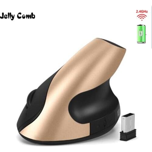 Jelly Comb Rechargeable Ergonomics Mouse 2.4G Wireless Vertical 6 Buttons 1600DPI Adjust Battery Mouse for Laptop PC Black Gold